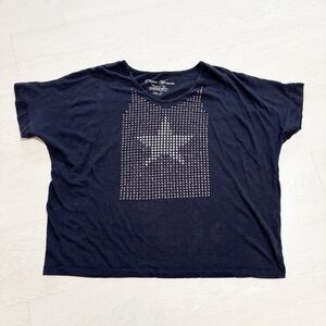 Onque Womens Studded Rhinestone Star Short Sleeve Top Sz 1X‎ Americana Patriotic